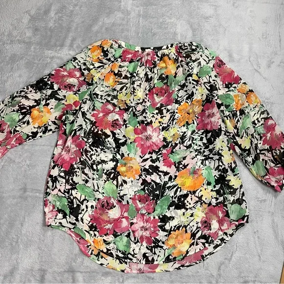 Lauren Ralph Lauren Shirt XL Floral Popover Blouse Semi-sheer Multicolor - Picture 6 of 6